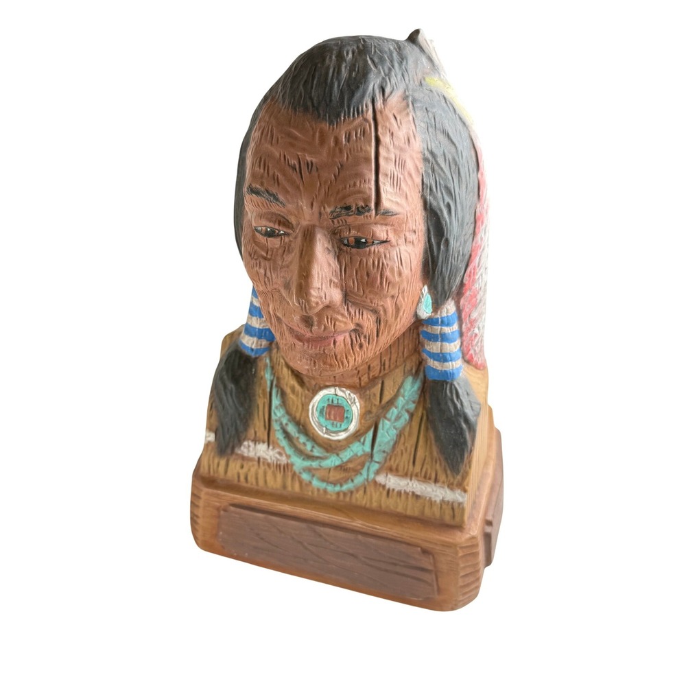 Vintage 1969 Native American Ceramic Bust Sculpture 12 Inch Hand Painted Decor